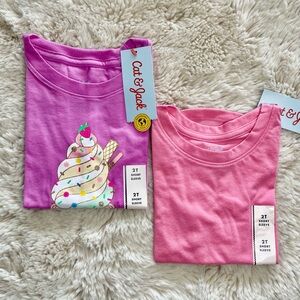 NWT: Cat & Jack Pink Ice Cream Graphic Tee & Solid Pink Tee Bundle